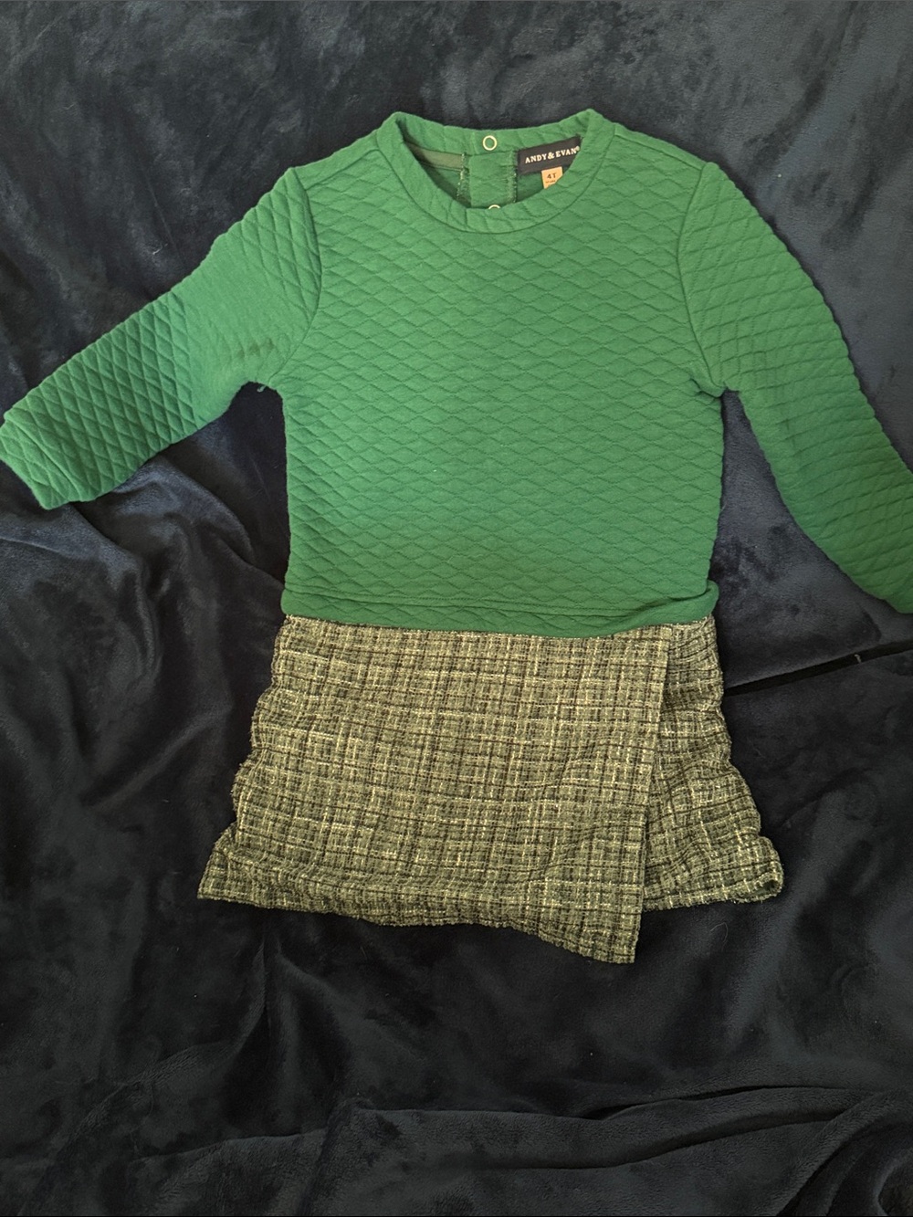 Quilted Green Long-Sleeve Girls Sweater Dress